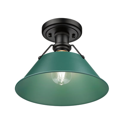 Yep by Golden Lighting Orwell 1-light Flush Mount in Matte Black and Pine Green shade - - Golden Lighting