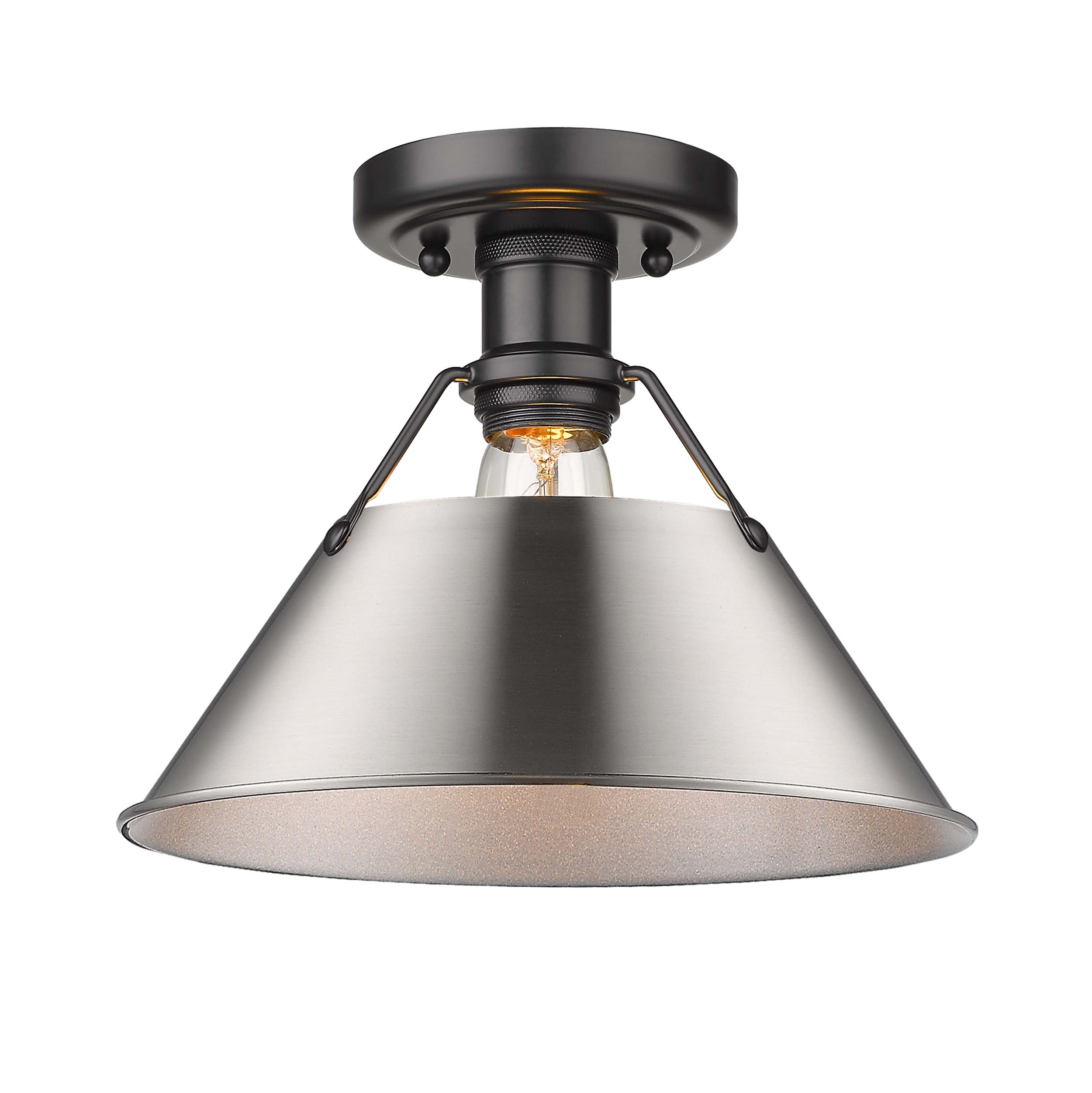 Yep by Golden Lighting Orwell 1-light Flush Mount in Matte Black and Pewter shade - - Golden Lighting