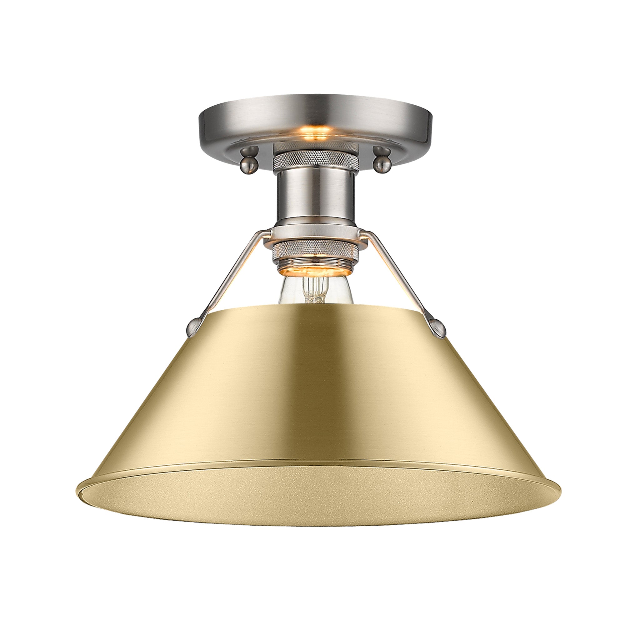 Yep by Golden Lighting Orwell 1-light Flush Mount in Pewter and Brushed Champagne Brass shade - - Golden Lighting