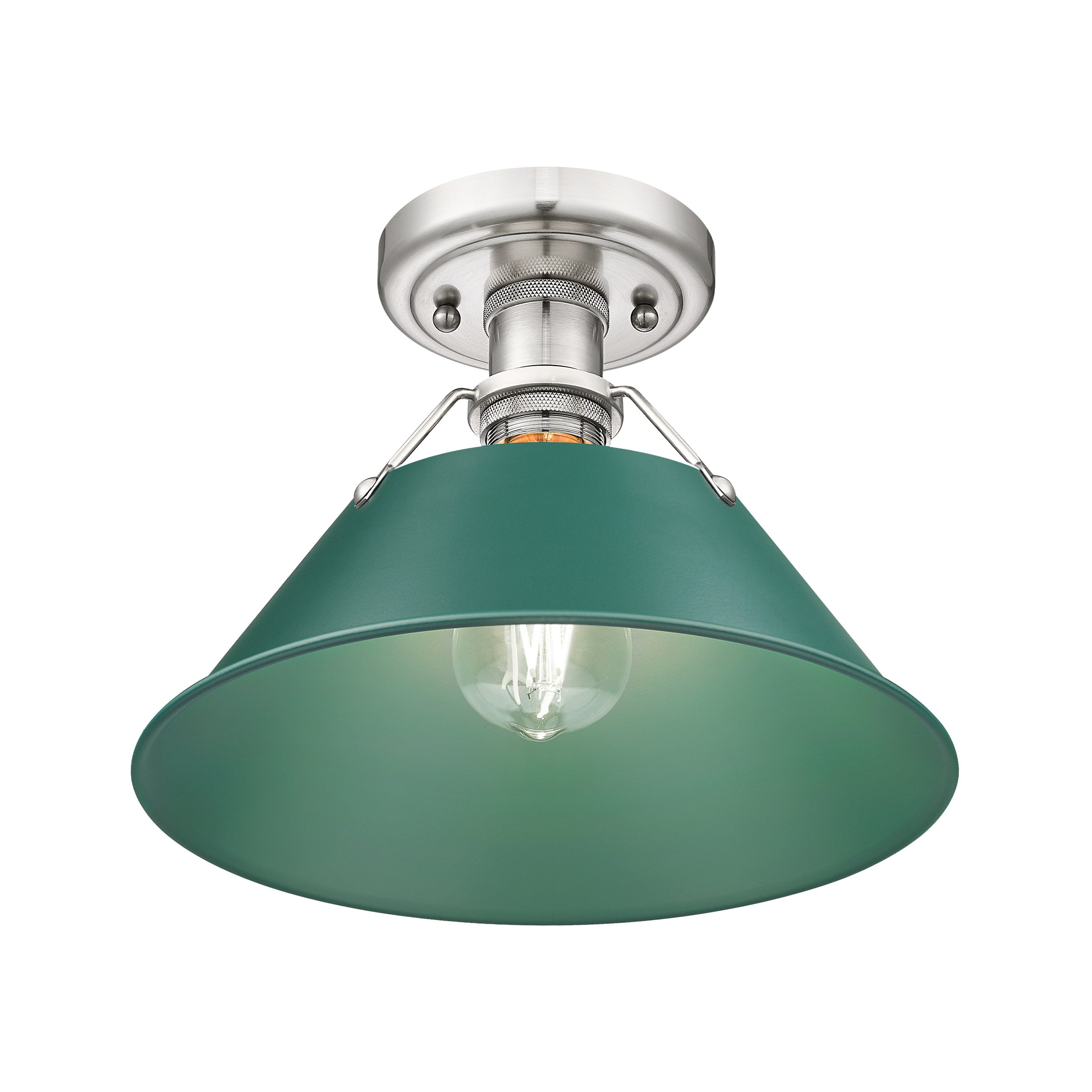 Yep by Golden Lighting Orwell 1-light Flush Mount in Pewter and Pine Green shade - - Golden Lighting
