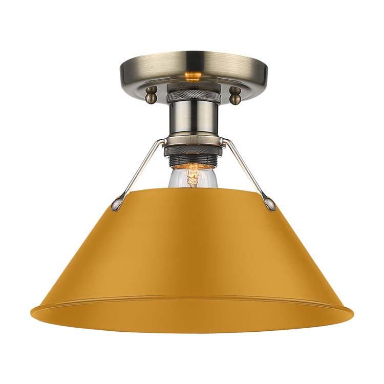 Yep by Golden Lighting Orwell 1-light Flush Mount in Aged Brass and Auric Yellow shade
