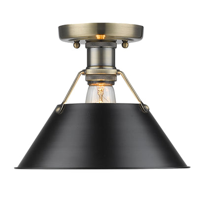 Orwell 1-Light Flush Mount in Aged Brass with Matte Black - - Golden Lighting