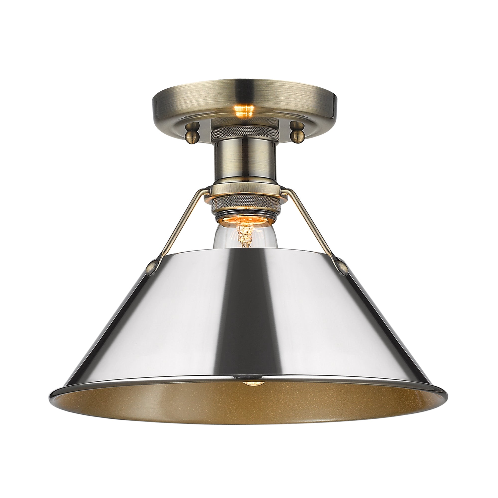 Orwell 1-Light Flush Mount in Aged Brass with Chrome - Aged Brass / Chrome / Silver - Golden Lighting