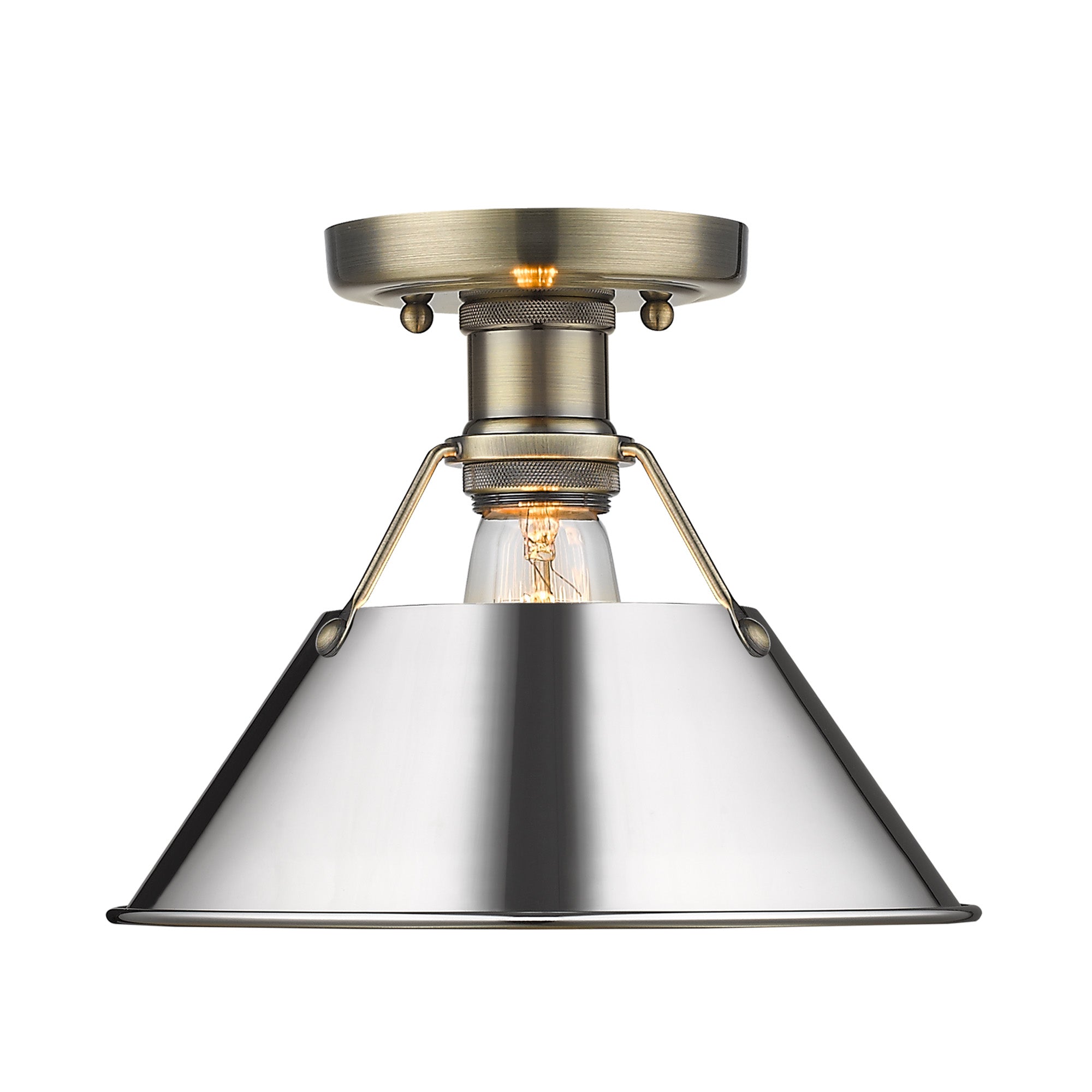 Orwell 1-Light Flush Mount in Aged Brass with Chrome - - Golden Lighting