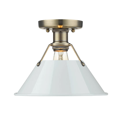 Orwell 1-Light Flush Mount in Aged Brass with Dusky Blue - - Golden Lighting