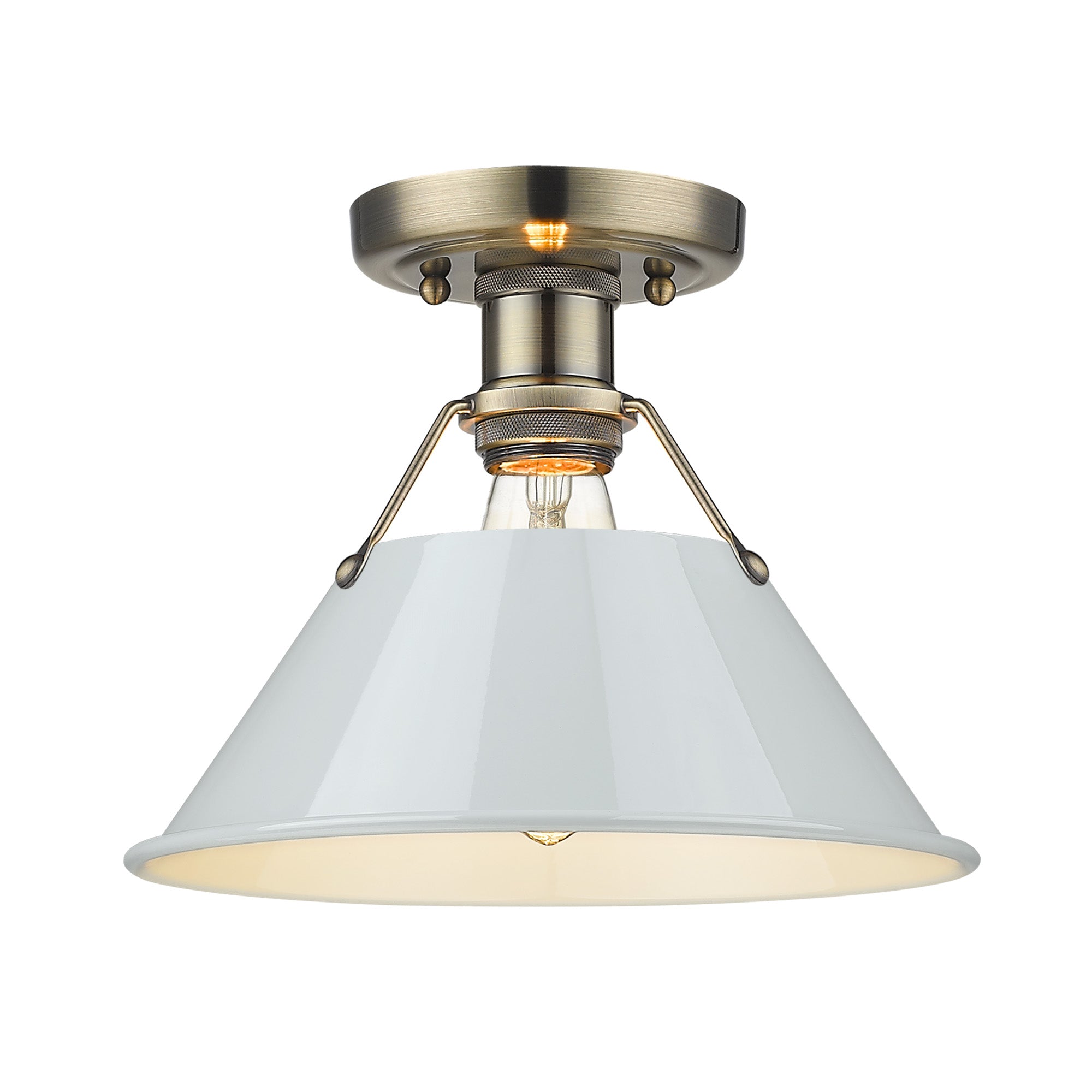 Orwell 1-Light Flush Mount in Aged Brass with Dusky Blue - Aged Brass / Dusky Blue / Blue - Golden Lighting