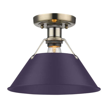 Yep by Golden Lighting Orwell 1-light Flush Mount in Aged Brass and Exotic Purple shade