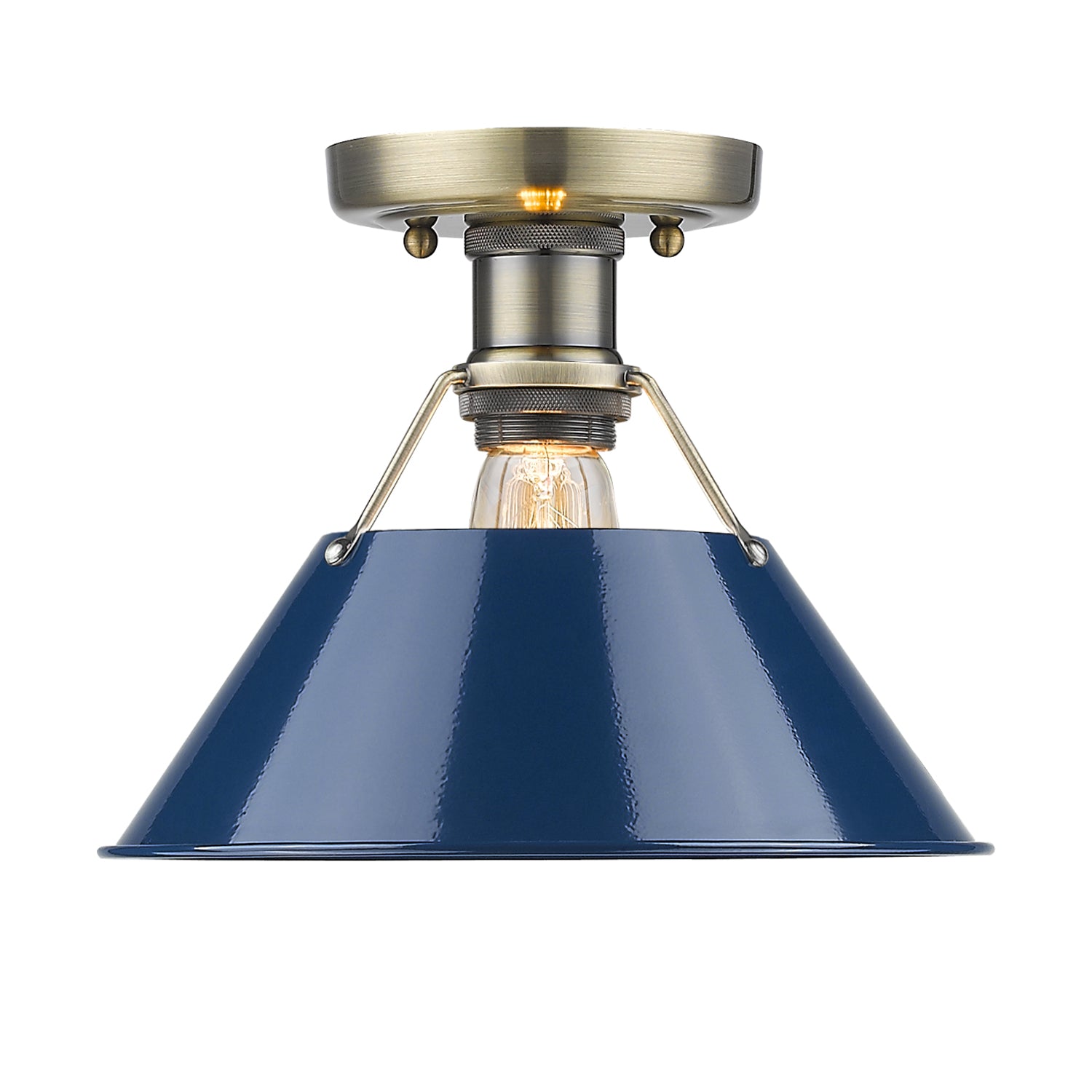 Orwell 1-Light Flush Mount in Aged Brass with Matte Navy - - Golden Lighting