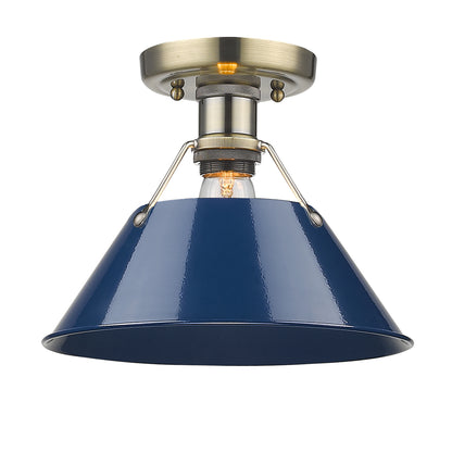 Orwell 1-Light Flush Mount in Aged Brass with Matte Navy - Aged Brass / Matte Navy / Blue - Golden Lighting