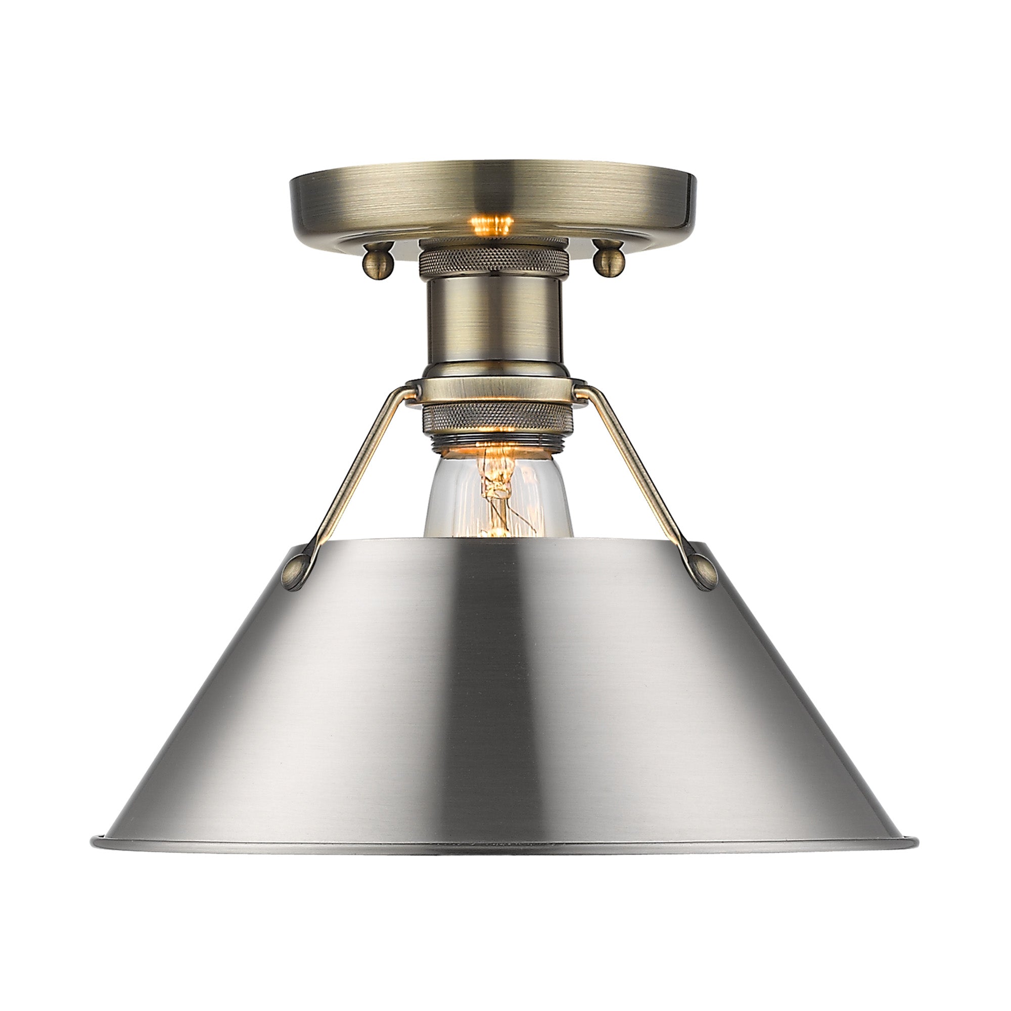 Orwell 1-Light Flush Mount in Aged Brass with Pewter - - Golden Lighting