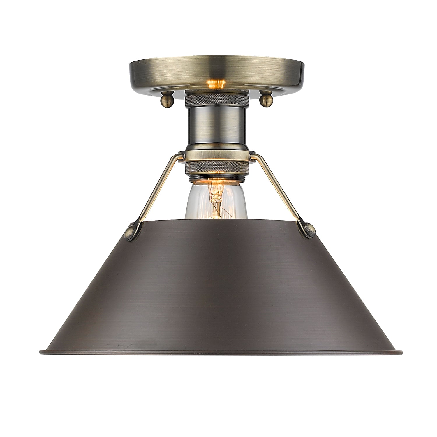 Orwell 1-Light Flush Mount in Aged Brass with Rubbed Bronze - - Golden Lighting