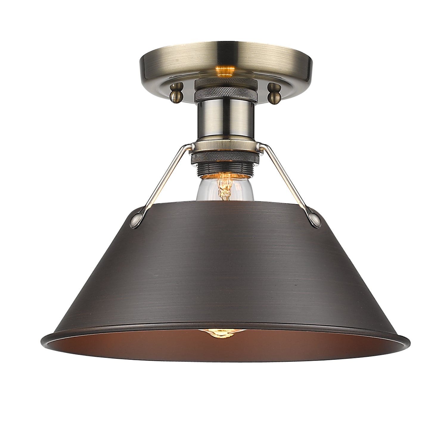 Orwell 1-Light Flush Mount in Aged Brass with Rubbed Bronze - Aged Brass / Rubbed Bronze / Bronze - Golden Lighting