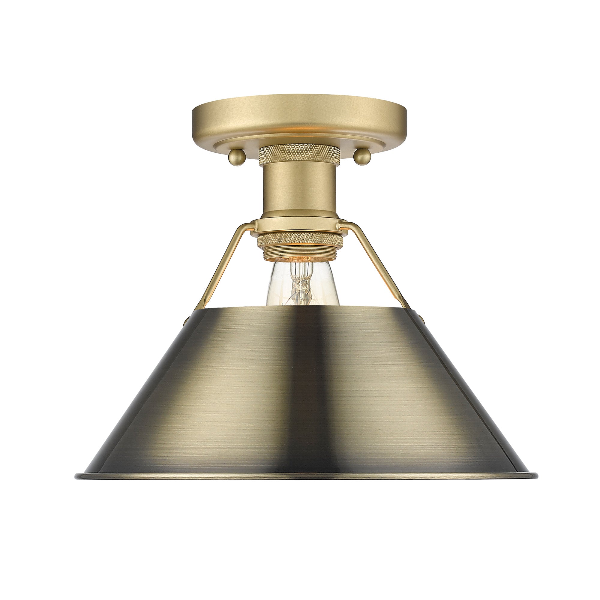 Orwell 1-Light Flush Mount in Brushed Champagne Bronze with Aged Brass - - Golden Lighting