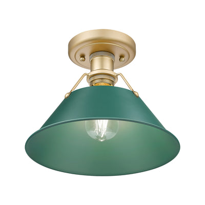Yep by Golden Lighting Orwell 1-light Flush Mount in Brushed Champagne Brass and Pine Green shade - - Golden Lighting