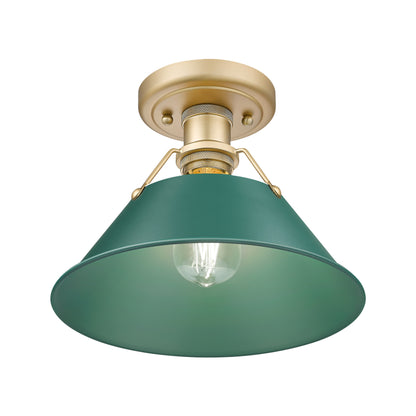 Orwell 1-Light Flush Mount in Brushed Champagne Bronze with Pine Green - Brushed Champagne Bronze / Pine Green / Green - Golden Lighting