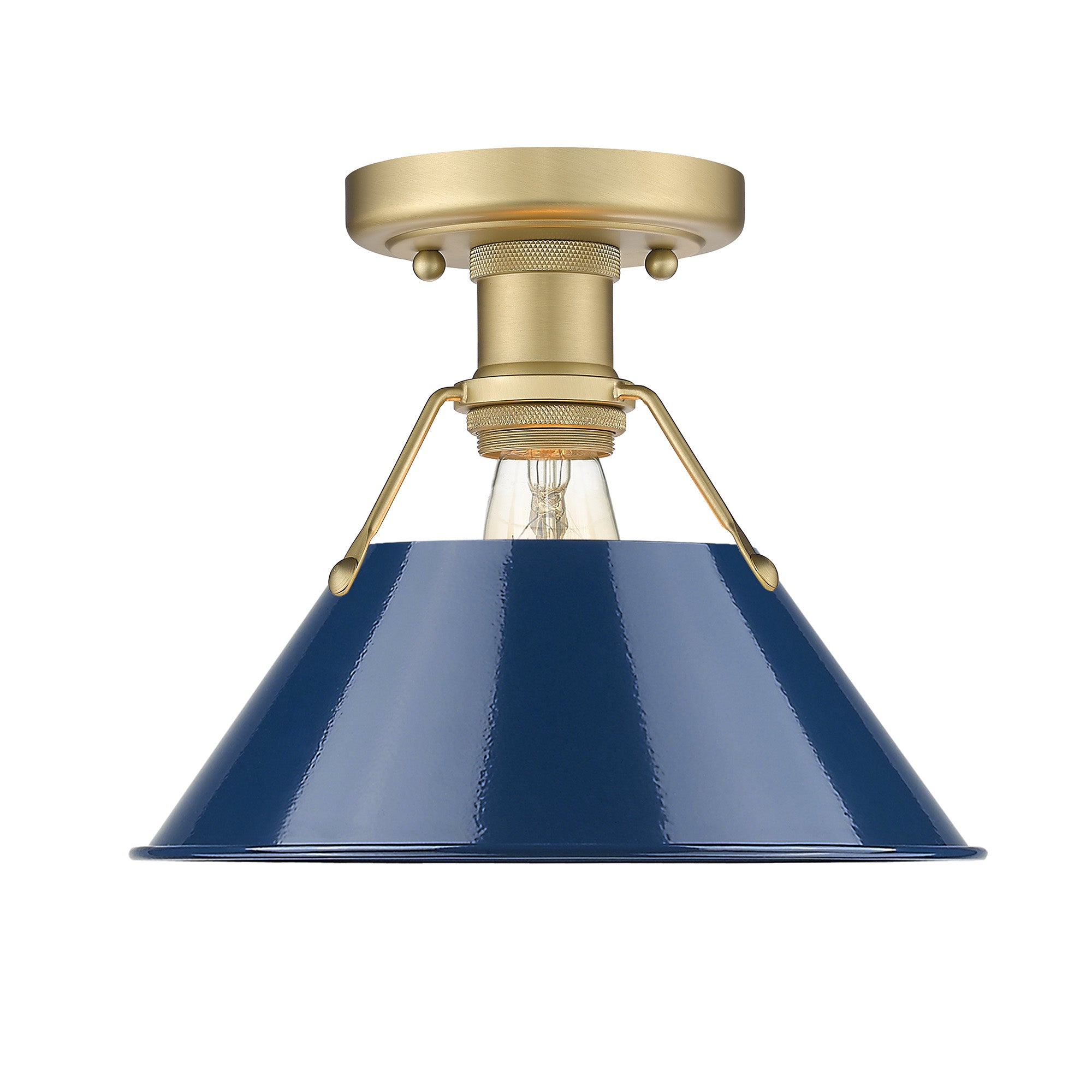 Orwell 1-Light Flush Mount in Brushed Champagne Bronze with Matte Navy - - Golden Lighting