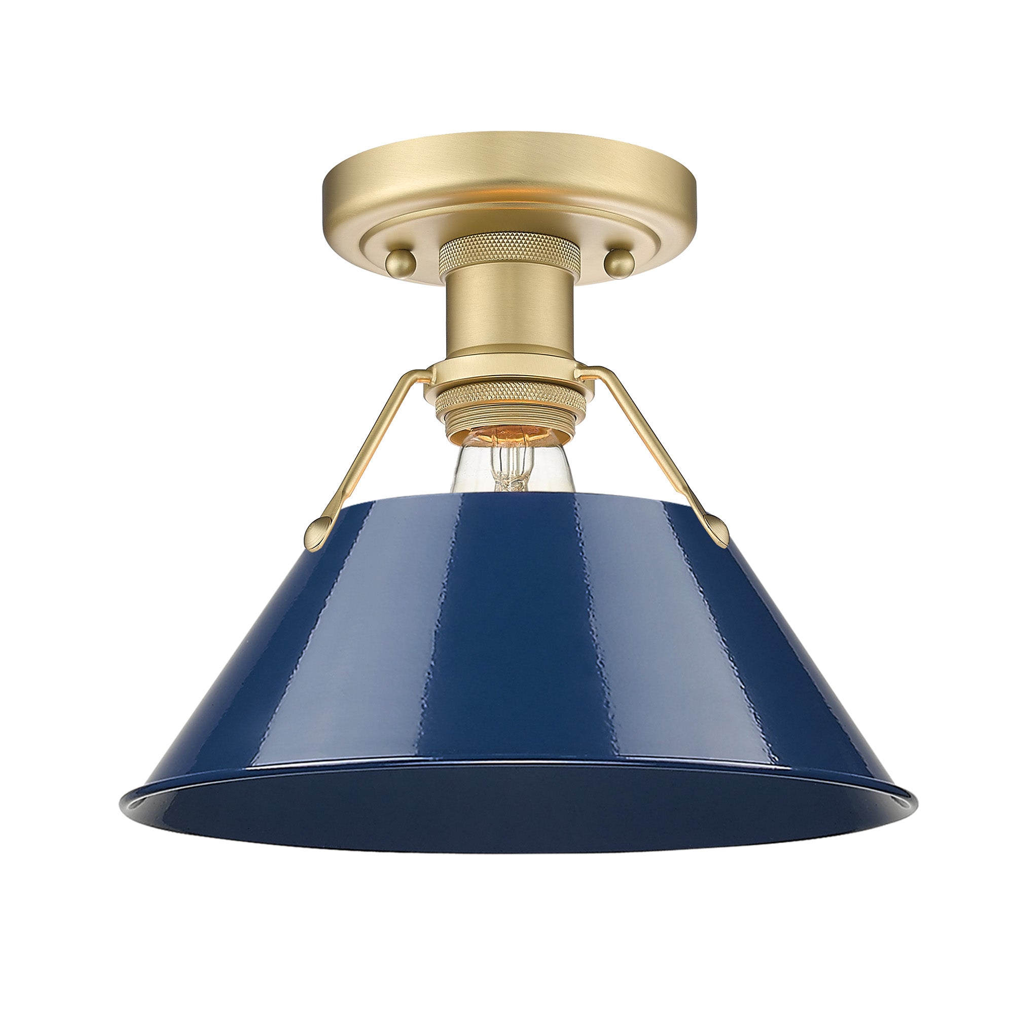 Orwell 1-Light Flush Mount in Brushed Champagne Bronze with Matte Navy - Brushed Champagne Bronze / Matte Navy / Blue - Golden Lighting