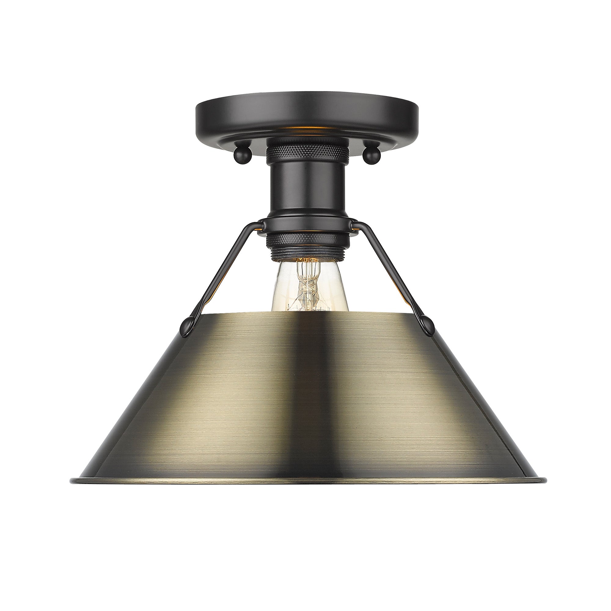 Orwell 1-Light Flush Mount in Matte Black with Aged Brass - - Golden Lighting