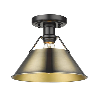 Orwell 1-Light Flush Mount in Matte Black with Aged Brass - Matte Black / Aged Brass / Gold - Golden Lighting