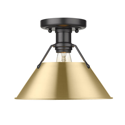 Orwell 1-Light Flush Mount in Matte Black with Brushed Champagne Bronze - - Golden Lighting