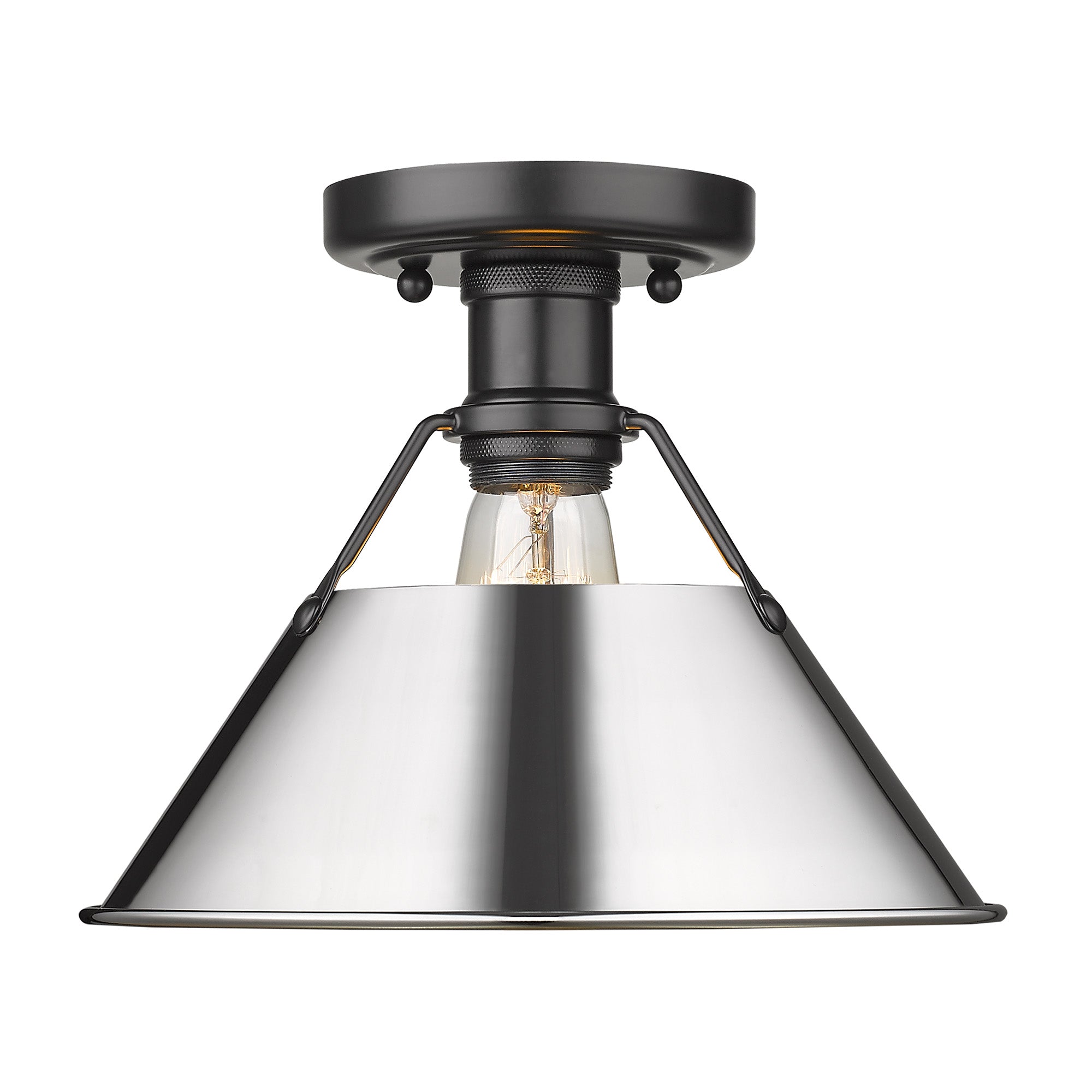 Orwell 1-Light Flush Mount in Matte Black with Chrome - - Golden Lighting