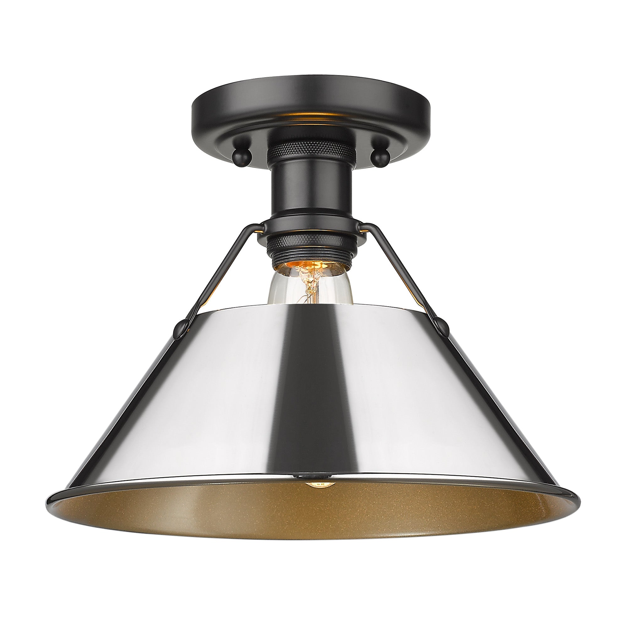 Orwell 1-Light Flush Mount in Matte Black with Chrome - Matte Black / Chrome / Silver - Golden Lighting