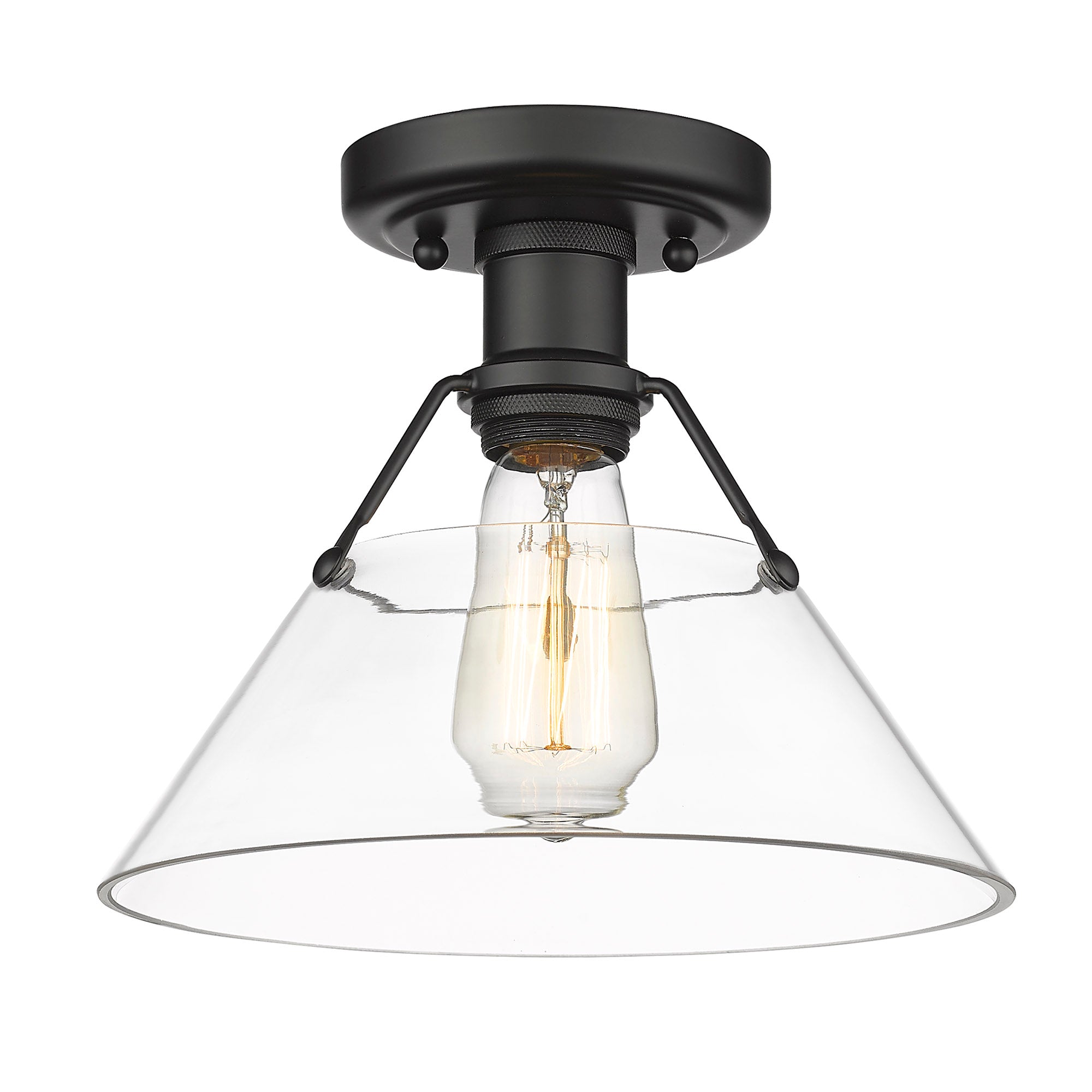 Orwell 1-Light Flush Mount in Matte Black with Clear Glass - - Golden Lighting