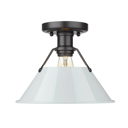 Orwell 1-Light Flush Mount in Matte Black with Dusky Blue - - Golden Lighting