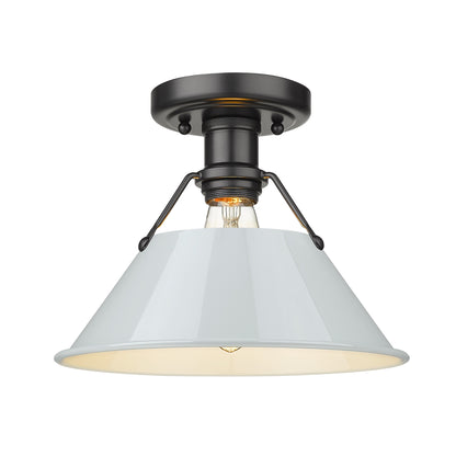 Orwell 1-Light Flush Mount in Matte Black with Dusky Blue - Matte Black / Dusky Blue / Blue - Golden Lighting