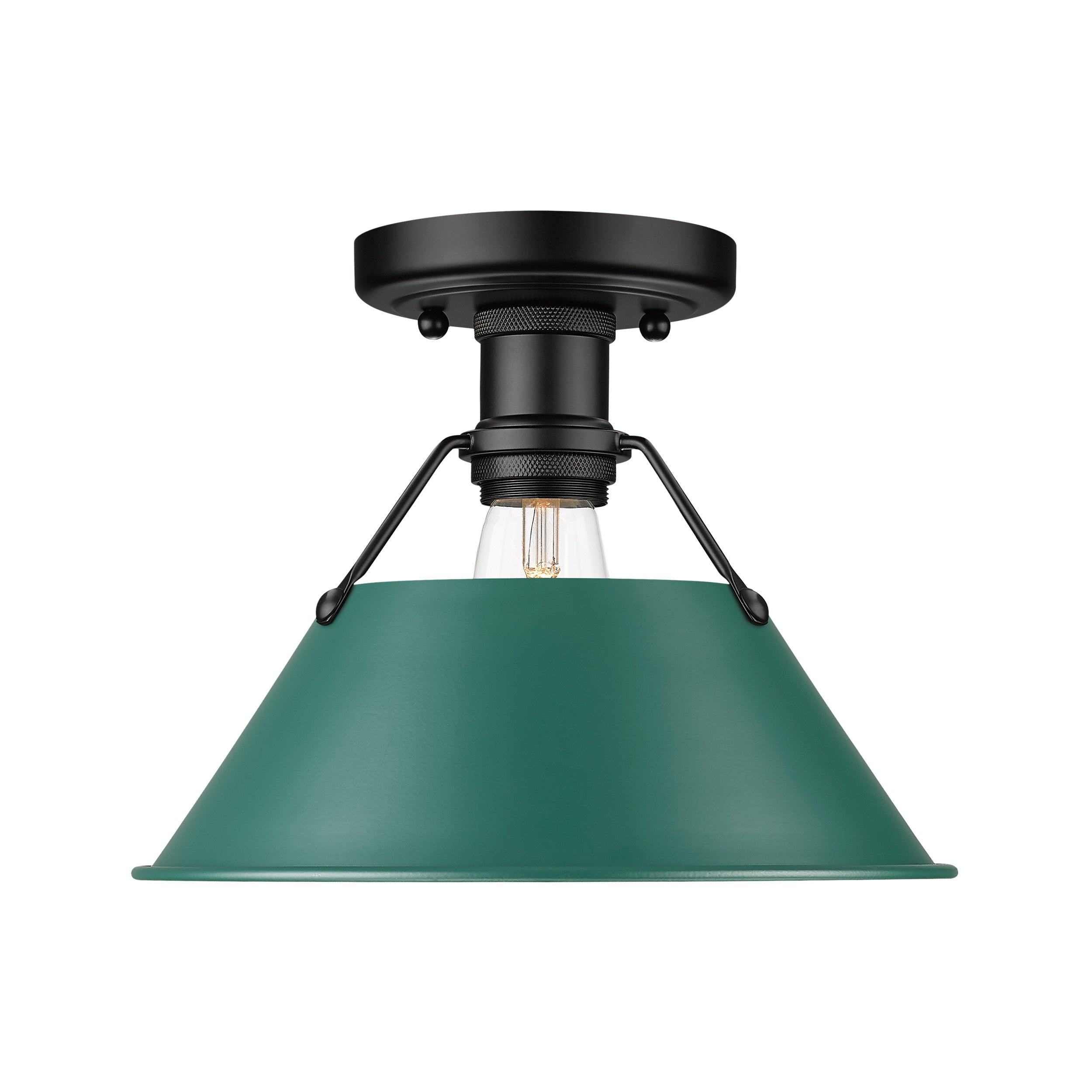 Orwell 1-Light Flush Mount in Matte Black with Pine Green - - Golden Lighting