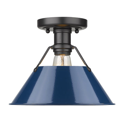 Orwell 1-Light Flush Mount in Matte Black with Matte Navy - - Golden Lighting