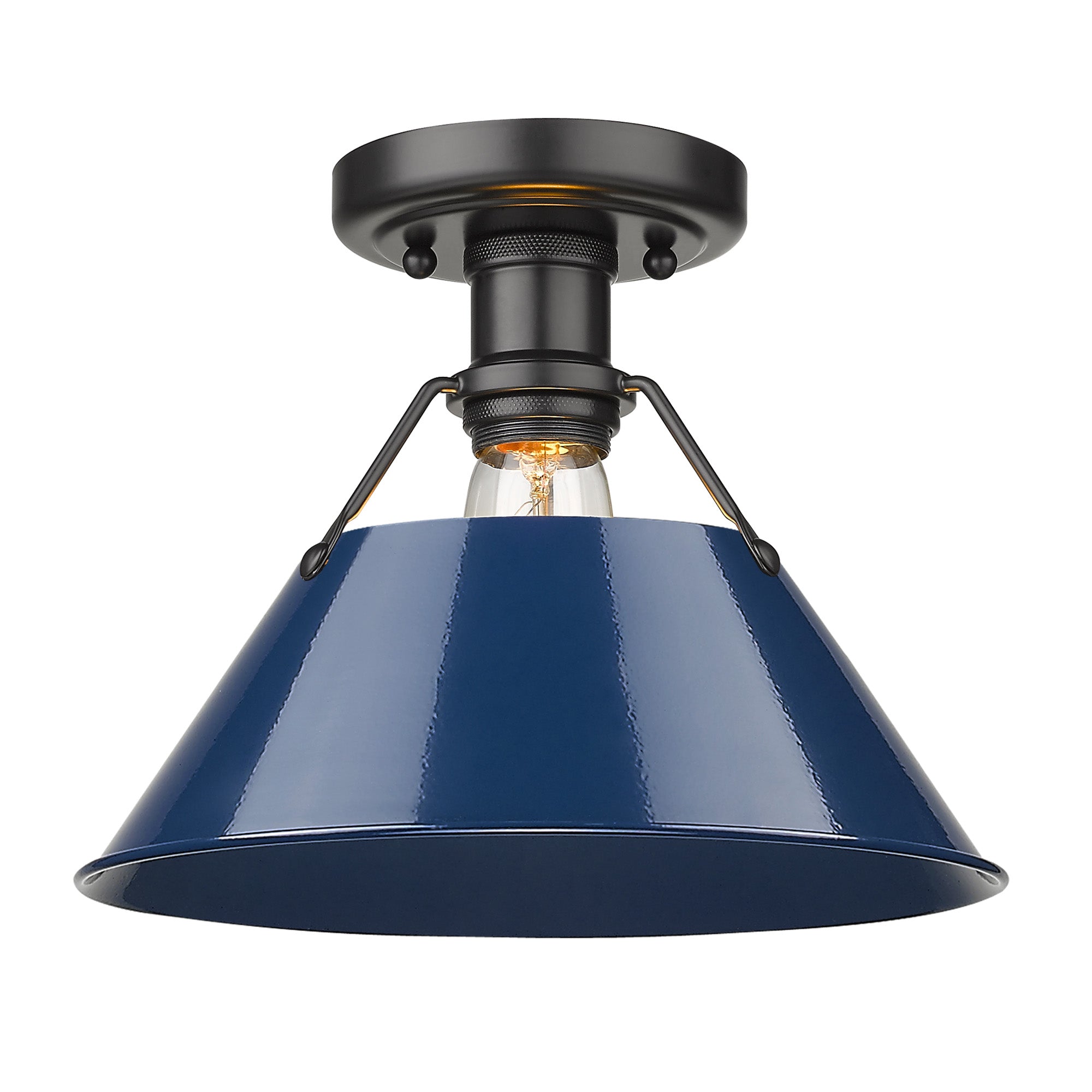 Orwell 1-Light Flush Mount in Matte Black with Matte Navy - Matte Black / Matte Navy / Blue - Golden Lighting