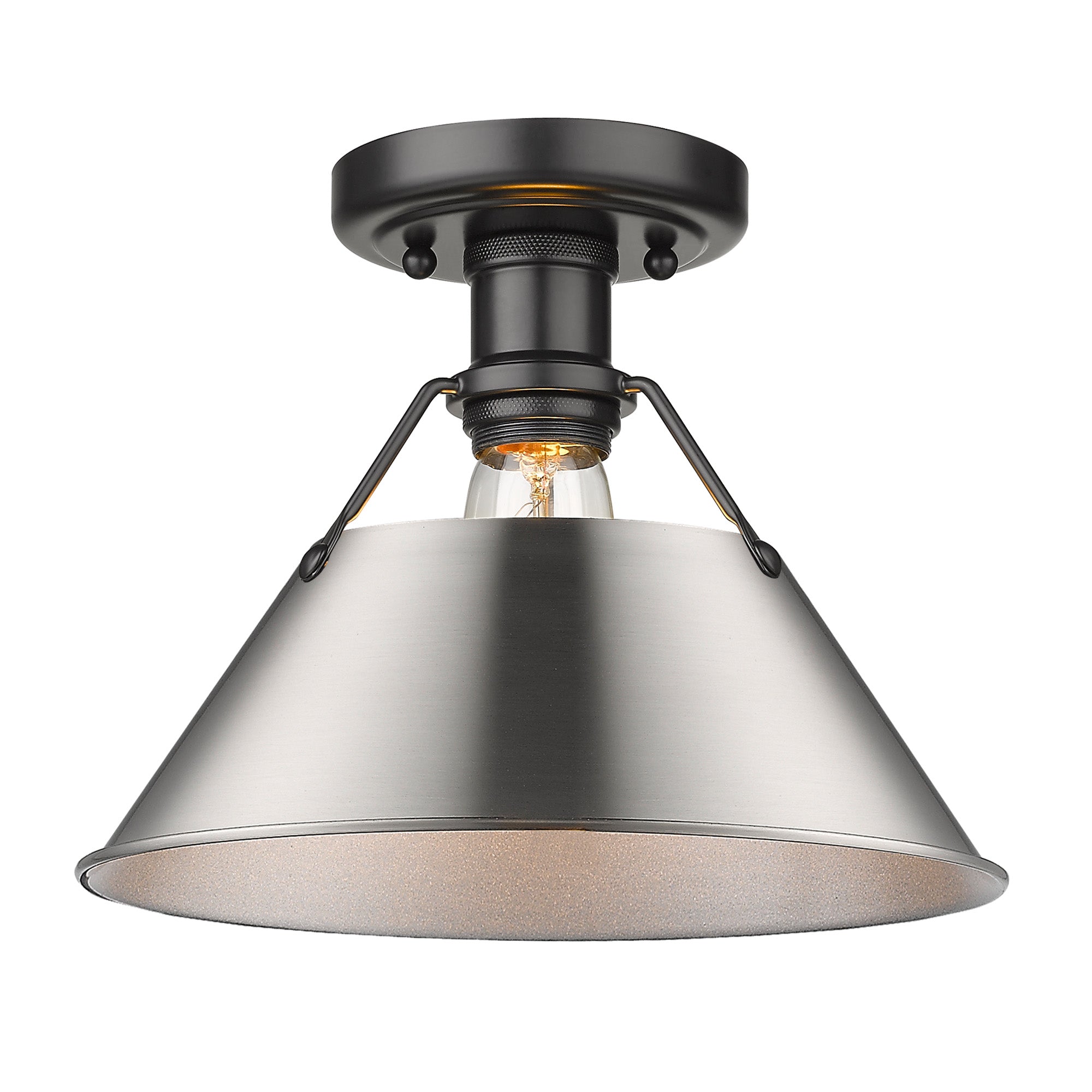 Orwell 1-Light Flush Mount in Matte Black with Pewter - Matte Black / Pewter / Silver - Golden Lighting