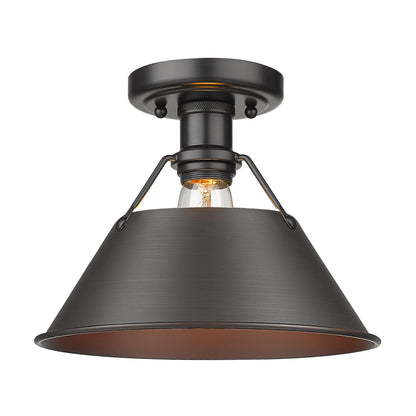 Orwell 1-Light Flush Mount in Matte Black with Rubbed Bronze - Matte Black / Rubbed Bronze / Bronze - Golden Lighting