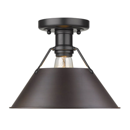 Orwell 1-Light Flush Mount in Matte Black with Rubbed Bronze - - Golden Lighting