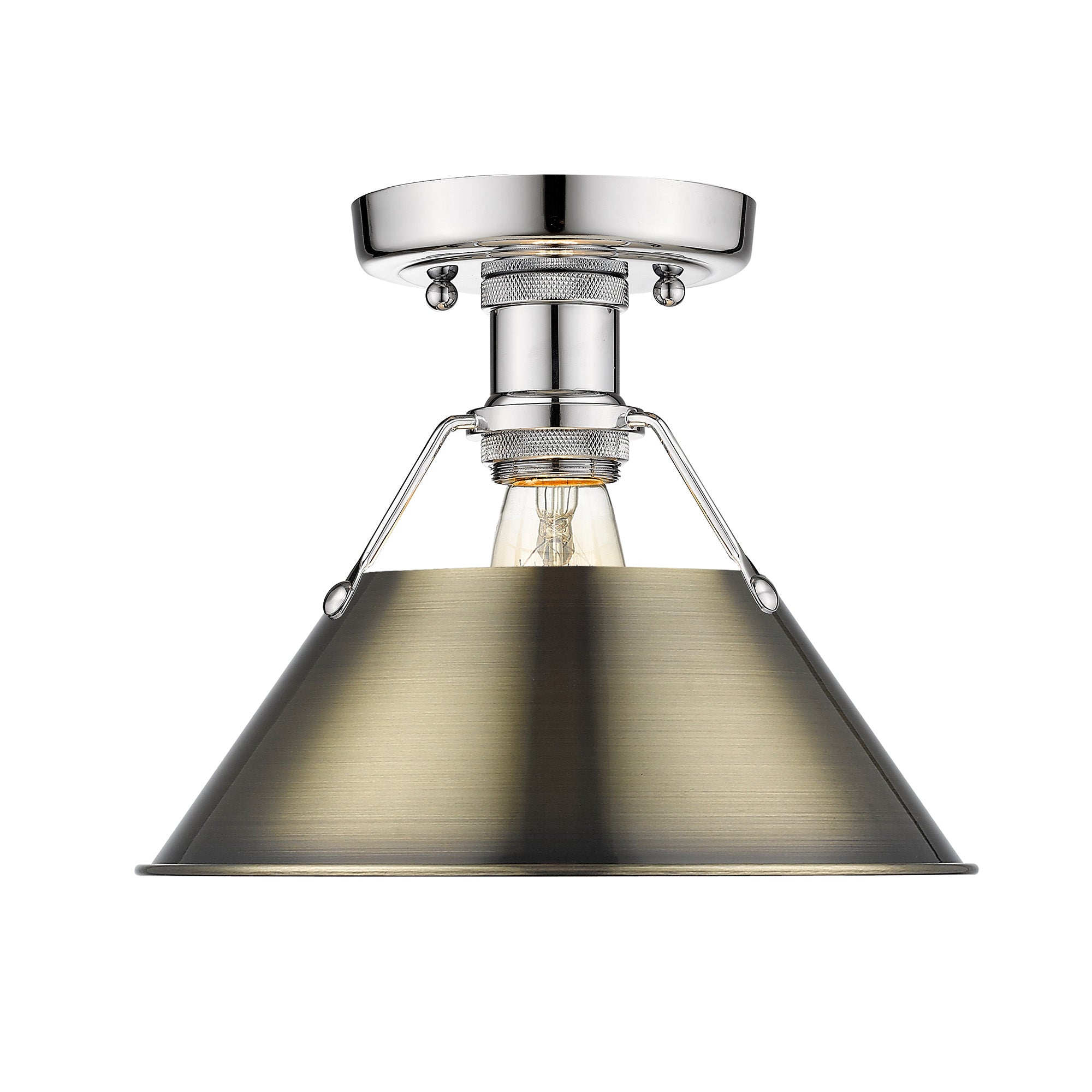 Orwell 1-Light Flush Mount in Chrome with Aged Brass - - Golden Lighting