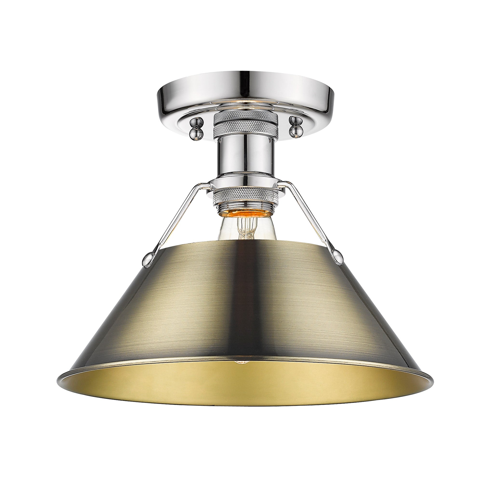 Orwell 1-Light Flush Mount in Chrome with Aged Brass - Chrome / Aged Brass / Gold - Golden Lighting