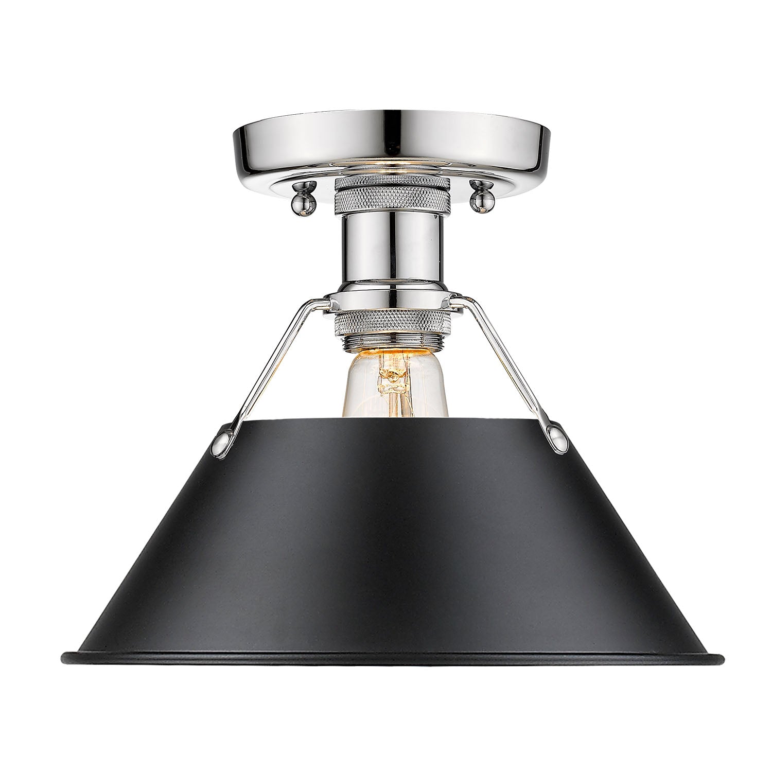 Orwell 1-Light Flush Mount in Chrome with Matte Black - - Golden Lighting