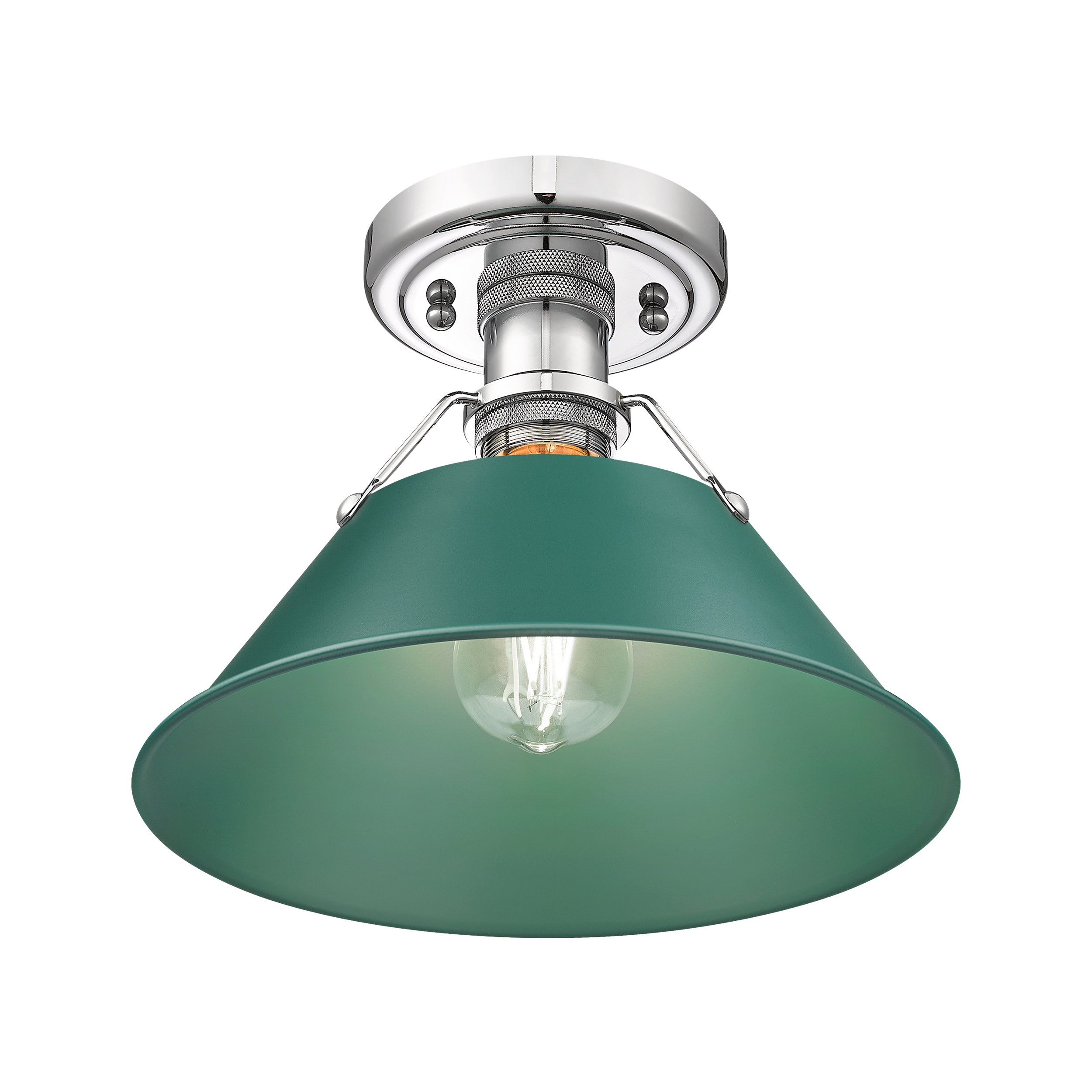 Orwell 1-Light Flush Mount in Chrome with Pine Green - Chrome / Pine Green / Green - Golden Lighting