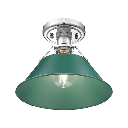 Orwell 1-Light Flush Mount in Chrome with Pine Green - Chrome / Pine Green / Green - Golden Lighting