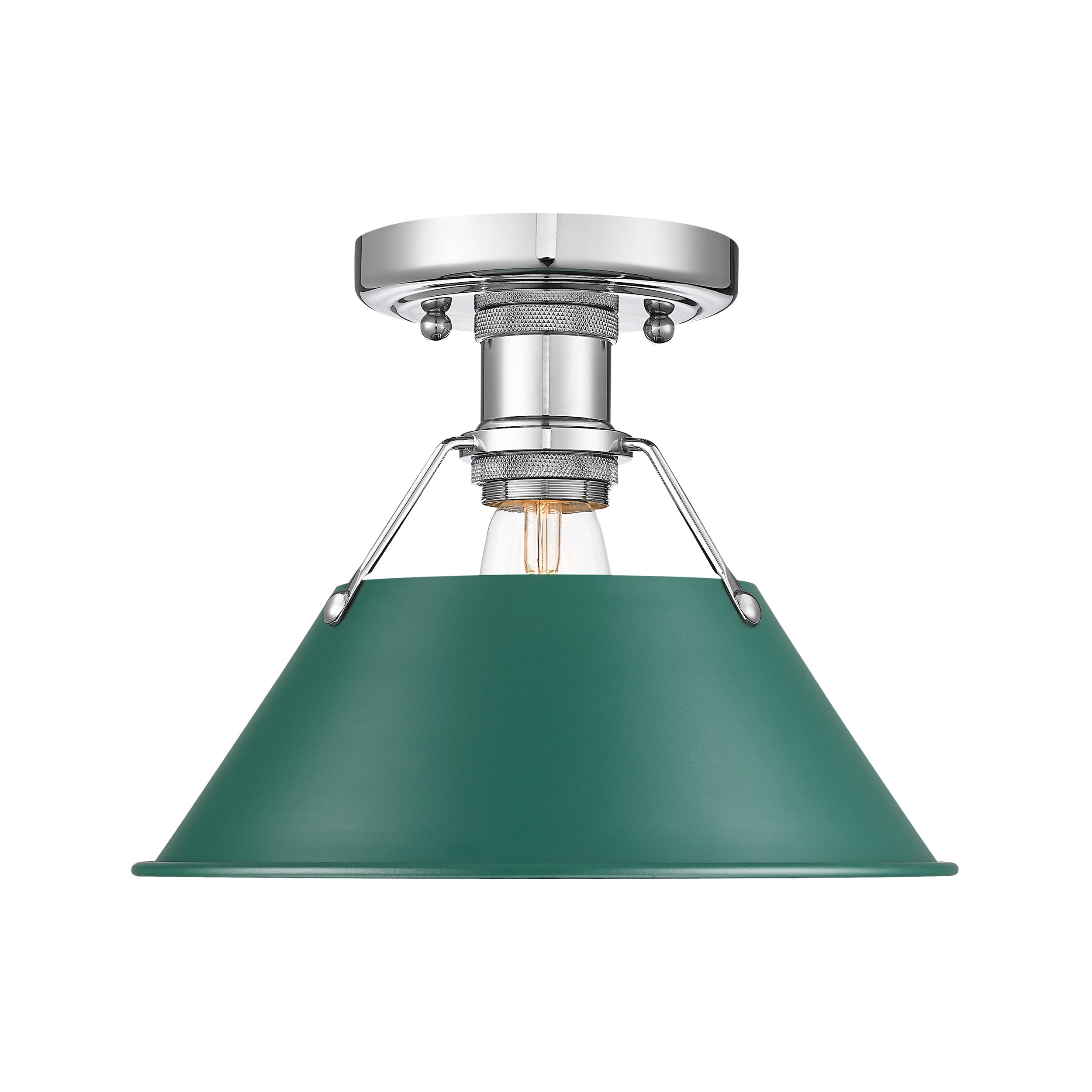 Orwell 1-Light Flush Mount in Chrome with Pine Green - - Golden Lighting