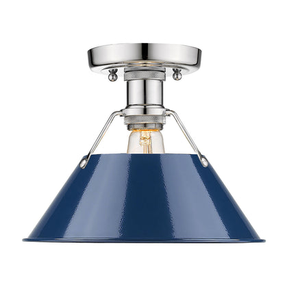 Orwell 1-Light Flush Mount in Chrome with Matte Navy - - Golden Lighting