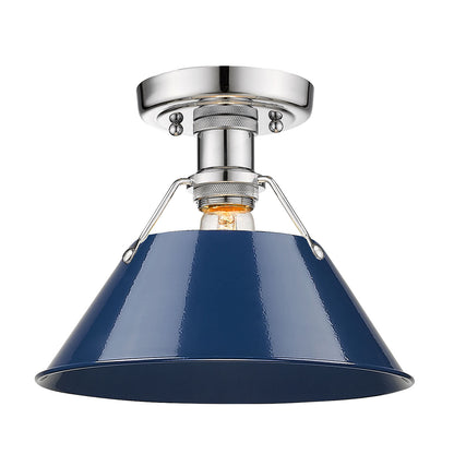 Orwell 1-Light Flush Mount in Chrome with Matte Navy - Chrome / Matte Navy / Blue - Golden Lighting