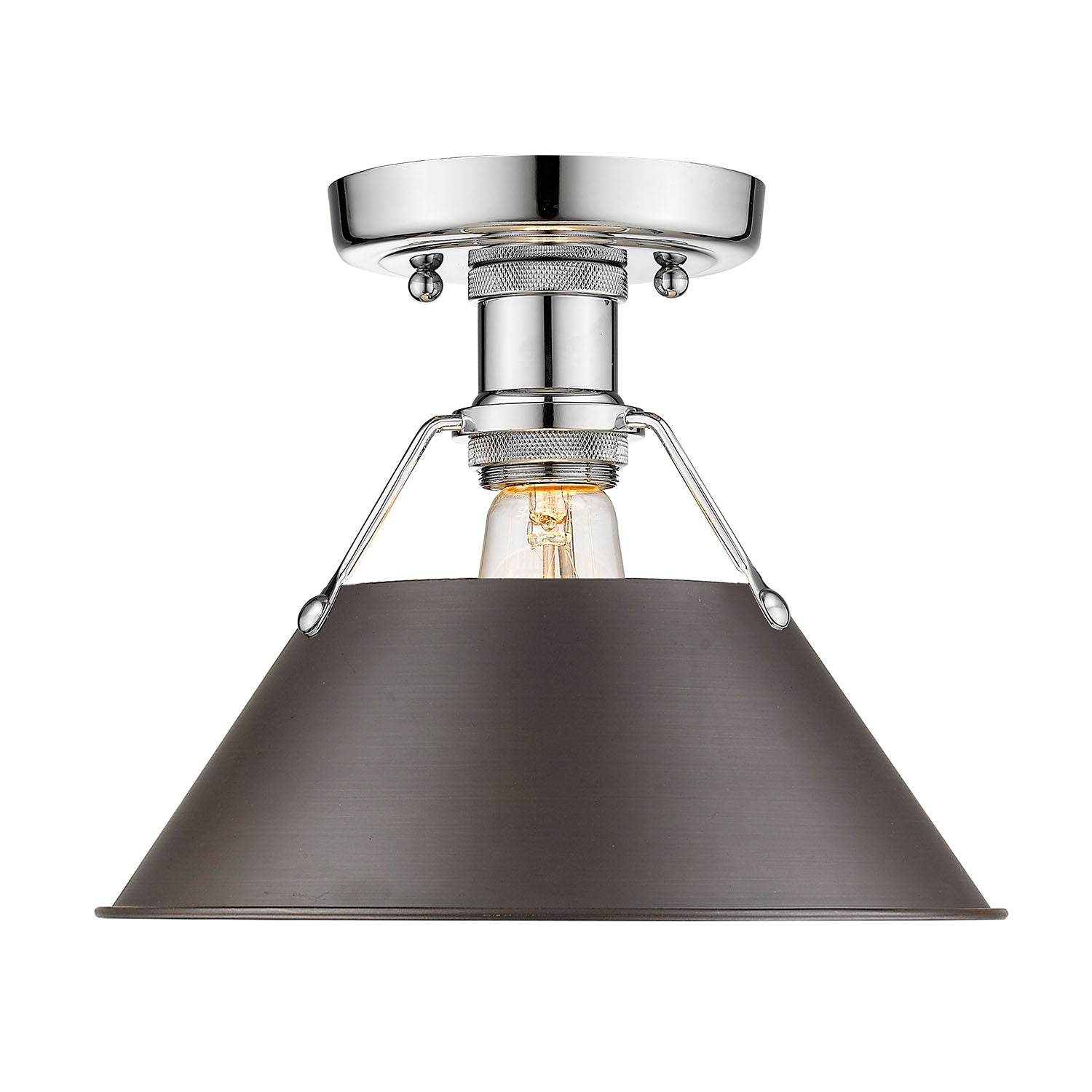 Orwell 1-Light Flush Mount in Chrome with Rubbed Bronze - - Golden Lighting