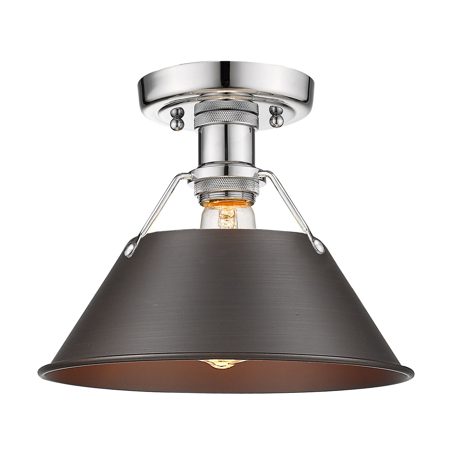 Orwell 1-Light Flush Mount in Chrome with Rubbed Bronze - Chrome / Rubbed Bronze / Bronze - Golden Lighting