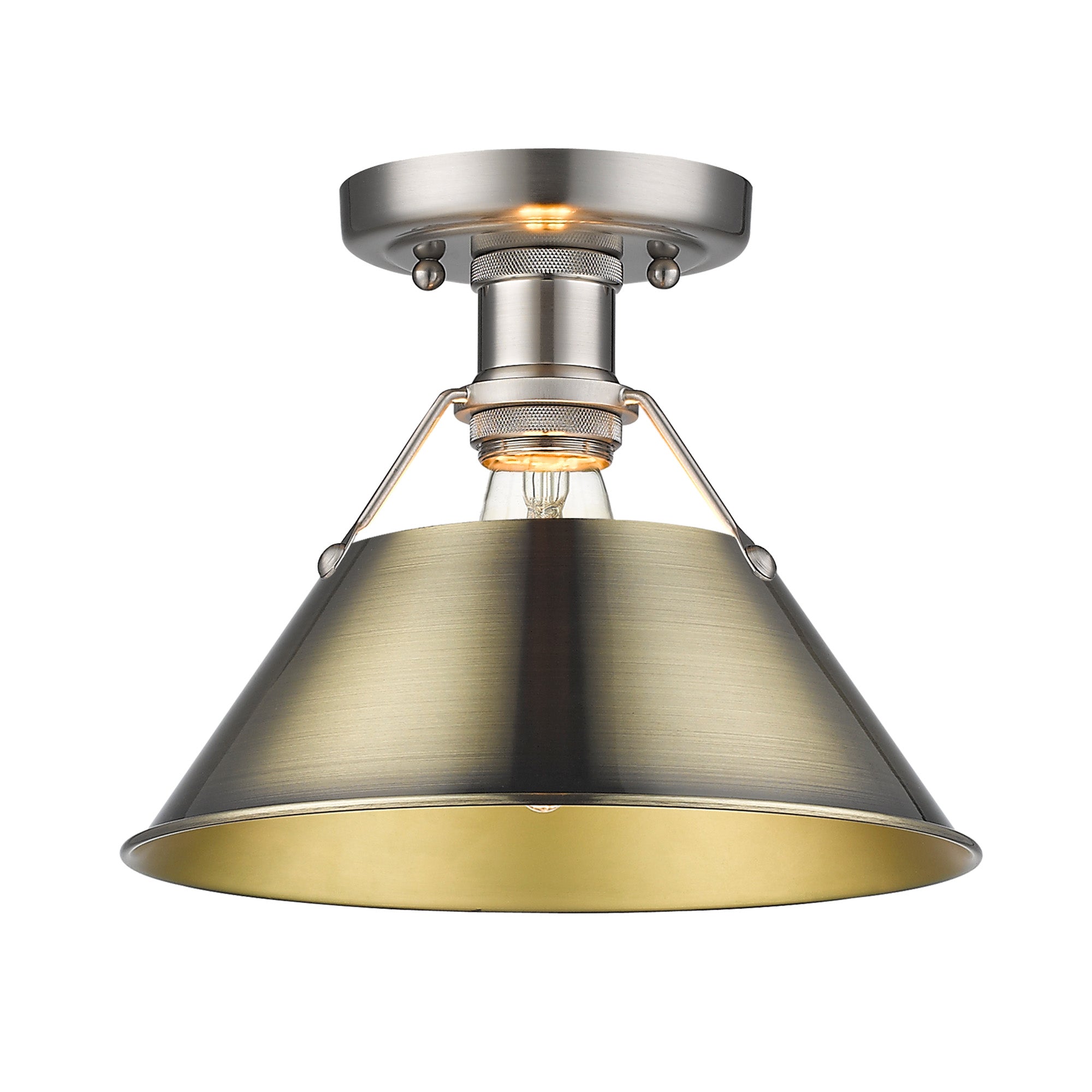 Orwell 1-Light Flush Mount in Pewter with Aged Brass - Pewter / Aged Brass / Gold - Golden Lighting