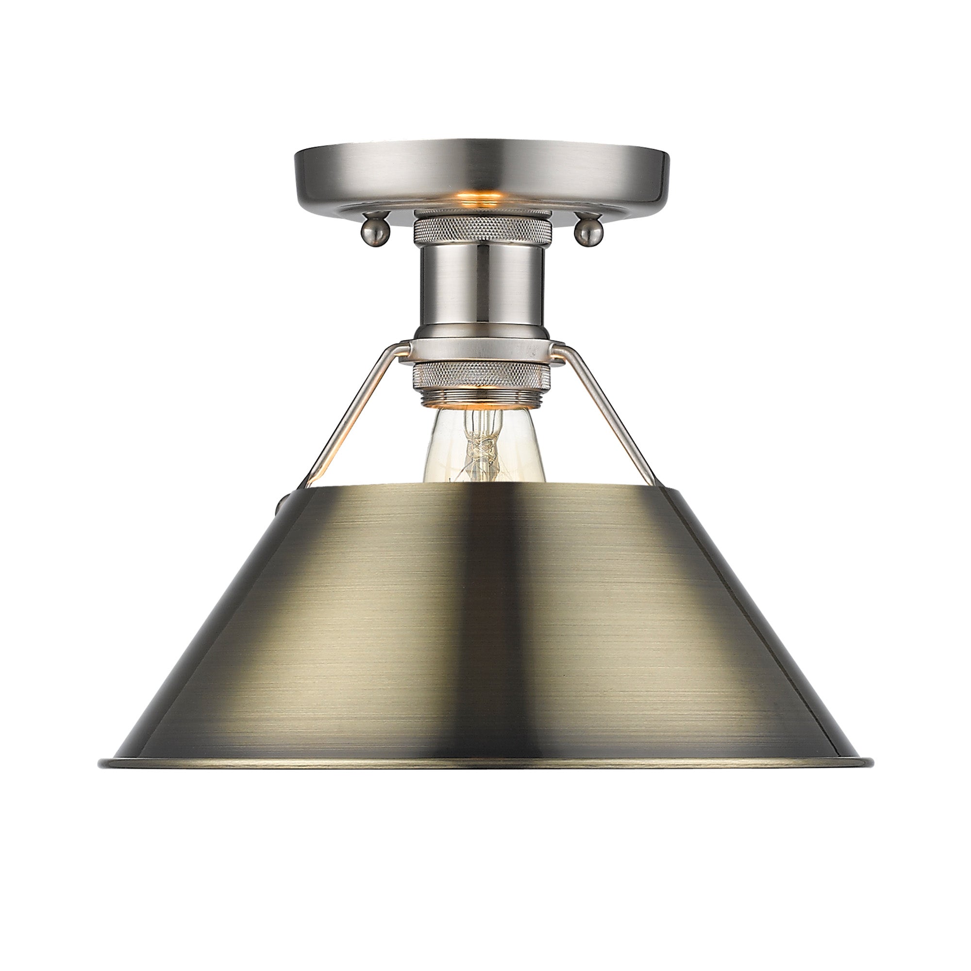 Orwell 1-Light Flush Mount in Pewter with Aged Brass - - Golden Lighting