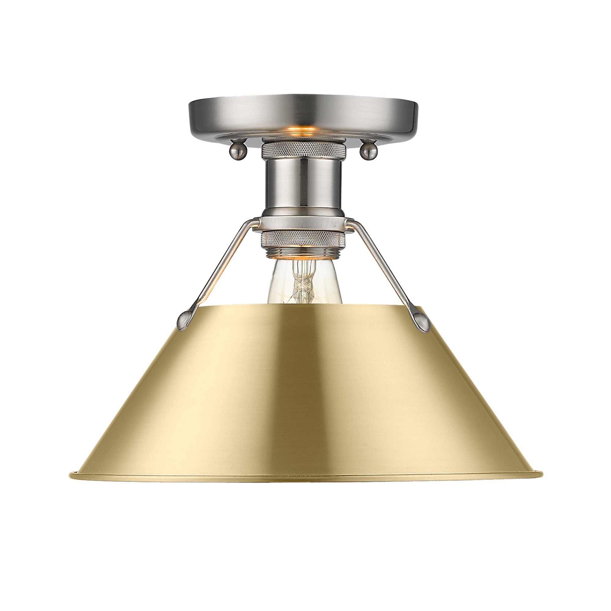 Orwell 1-Light Flush Mount in Pewter with Brushed Champagne Bronze - - Golden Lighting