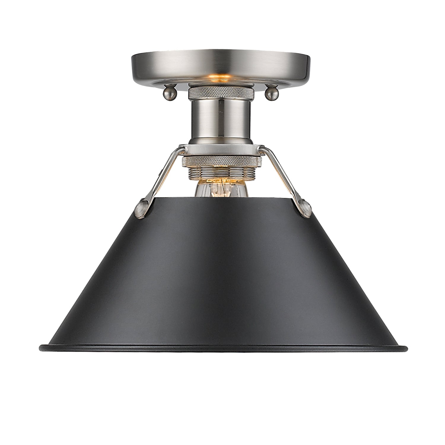 Orwell 1-Light Flush Mount in Pewter with Matte Black - - Golden Lighting