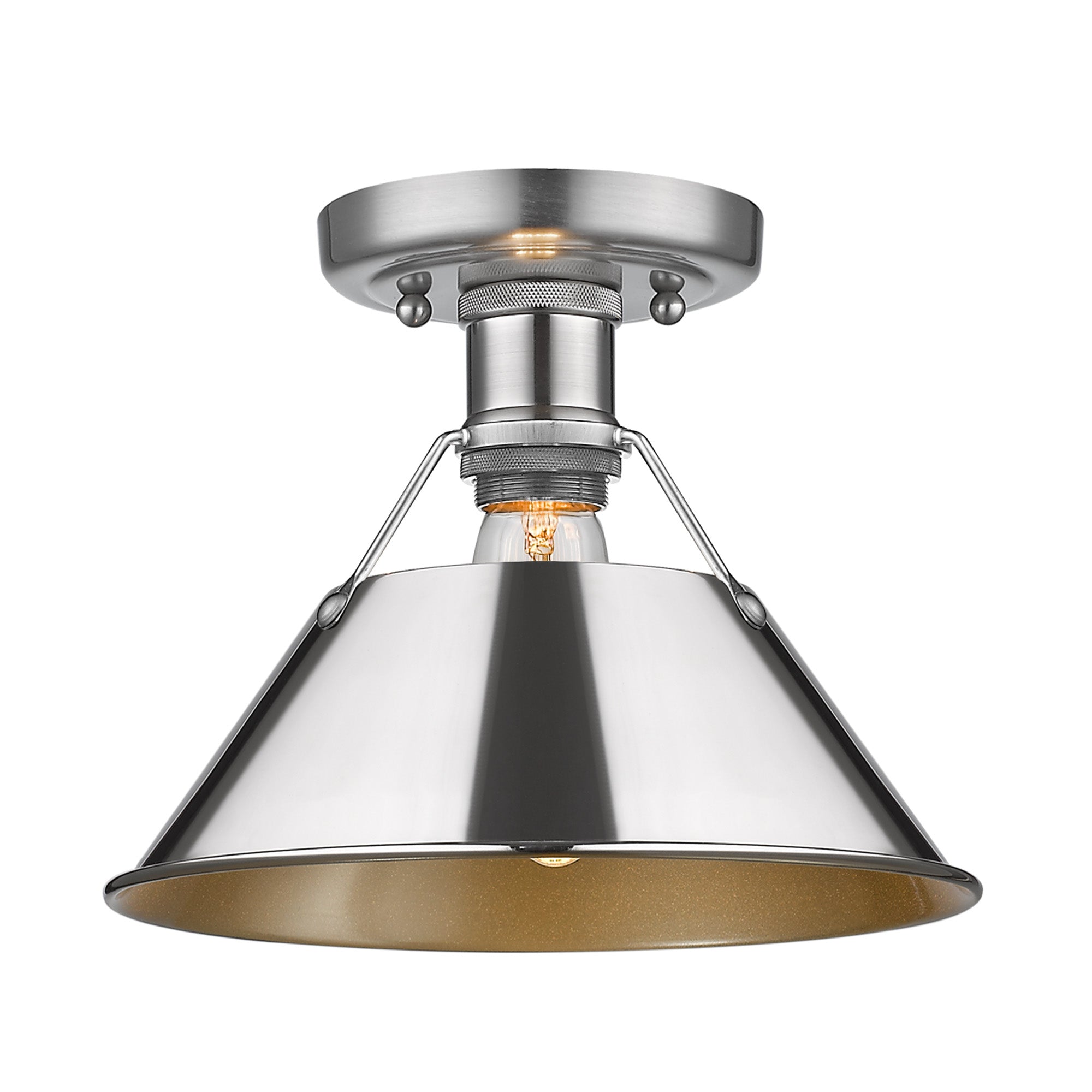 Orwell 1-Light Flush Mount in Pewter with Chrome - Pewter / Chrome / Silver - Golden Lighting